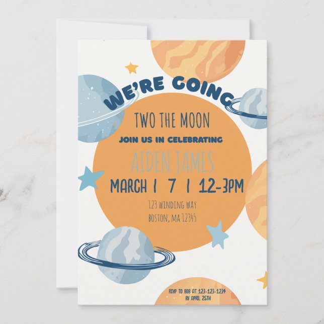 Two The Moon Second Birthday Invitation  Einladung (Vorderseite)