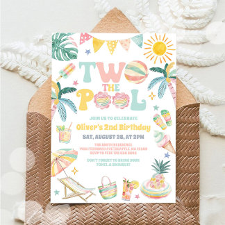 Two The Pool Summer Party 2nd Birthday Invitation Einladung