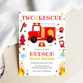 Two the Rescue Firetruck 2nd Birthday Invitation Einladung