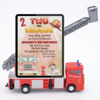 Two the Rescue, Wasserfarben-Feuerwehrauto 2. Gebu Einladung