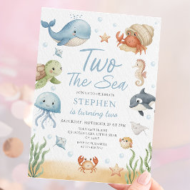 Two The Sea Is Turning Two Ocean Animals Birthday Einladung
