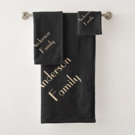 Two-Tone Beige Black Modern Custom Family Name Badhandtuch Set