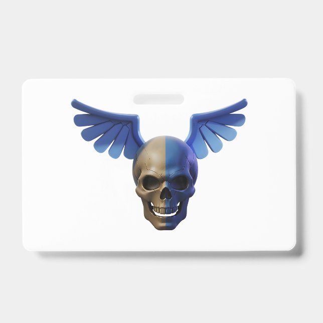 Two-Toned Skull with Blue Stylized Wings Ausweis (Vorderseite)