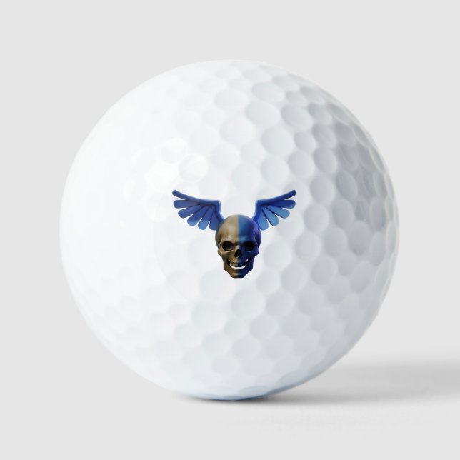 Two-Toned Skull with Blue Stylized Wings Golfball (Vorderseite)