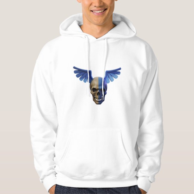 Two-Toned Skull with Blue Stylized Wings Hoodie (Vorderseite)