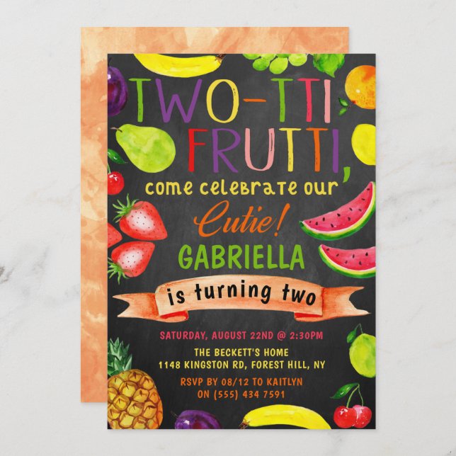 Two-tti Frutti 2. Geburtstag Einladung (Vorne/Hinten)