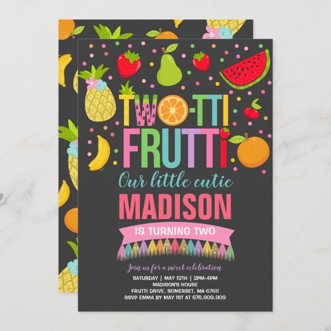 Two-tti Frutti Party Einladung 2. Geburtstag Party (Vorne/Hinten)