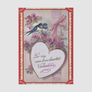 Two Valentine Lovebirds with Purple Roses, Ribbon  Seidenpapier