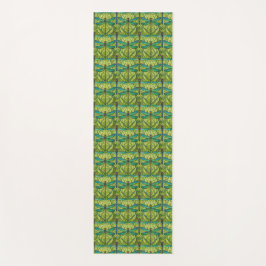 Two views of a green and yellow patterned tile  yogamatte