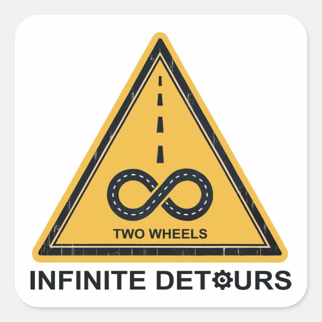 Two Wheels Infinite Detours Cycling Quadratischer Aufkleber (Vorderseite)
