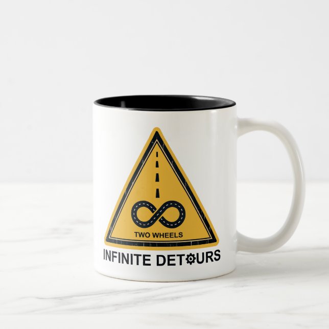 Two Wheels Infinite Detours Cycling Zweifarbige Tasse (Rechts)