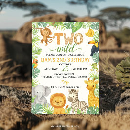 Two Wild Animals Safari 2nd Birthday Party Einladung