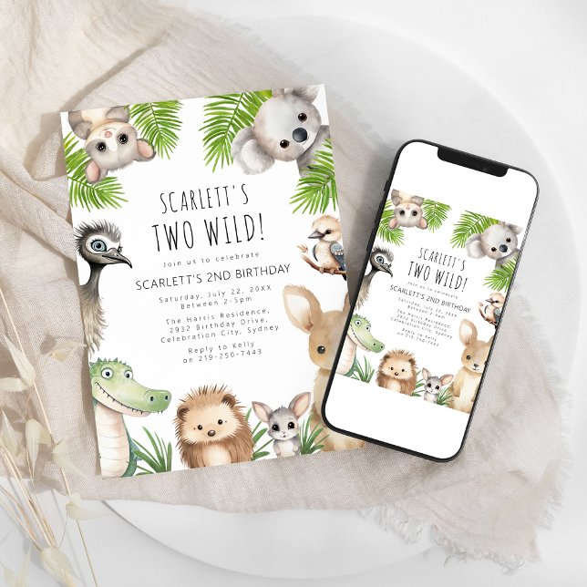 Two Wild Aussie Animal Birthday Party Einladung (Von Creator hochgeladen)