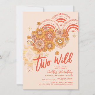 Two Wild Boho Floral Groovy 2. Geburtstag Party Einladung