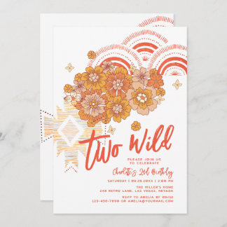 Two Wild Boho Floral Groovy 2. Geburtstag Party Einladung