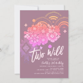 Two Wild Boho Floral Groovy 2. Geburtstag Party Einladung