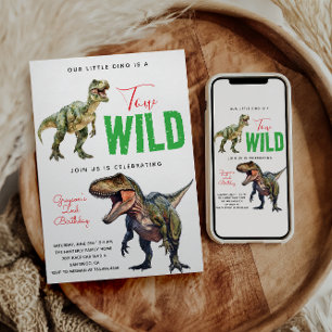 Two Wild Dino Party Boy Dinosaur 2. Geburtstag Einladung