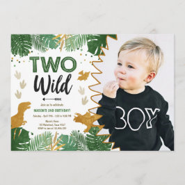 Two Wild Dino Party Boy Gold Dinosaur 2. Geburtsta Einladung
