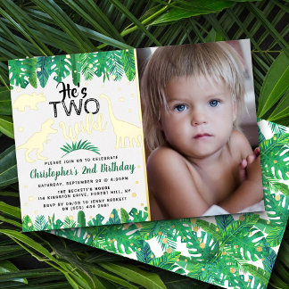 Two Wild Dinosaur Boys 2. Geburtstag Foto Real Folieneinladung