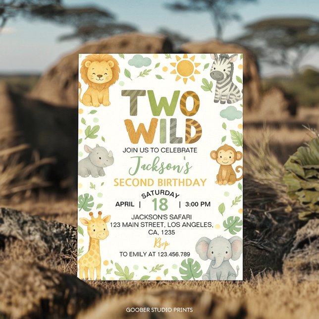 Two Wild Jungle Animals Safari 2nd Birthday Einladung (Von Creator hochgeladen)