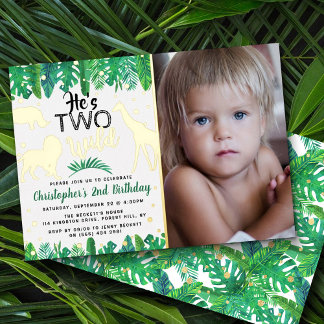 Two Wild Jungle Safari Boys 2. Geburtstag Foto Folieneinladung