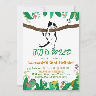 Two Wild Kitty Cat Greenerity Kids's 2. Geburtstag Einladung