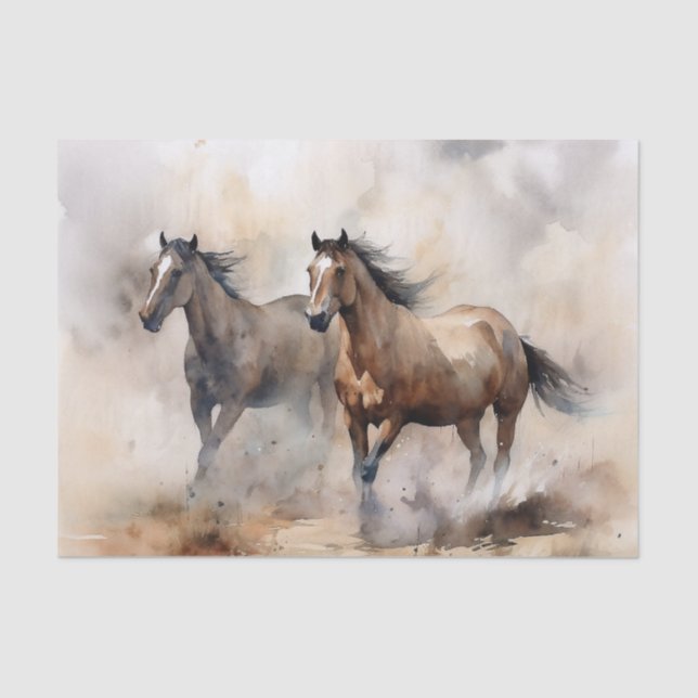 "Two Wild Mustangs" Dusty Western Wassercolor Seidenpapier (Vorderseite)