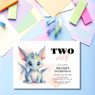 Two Wild Niedlich Baby Dragon Fairytale 2. Geburts Einladung