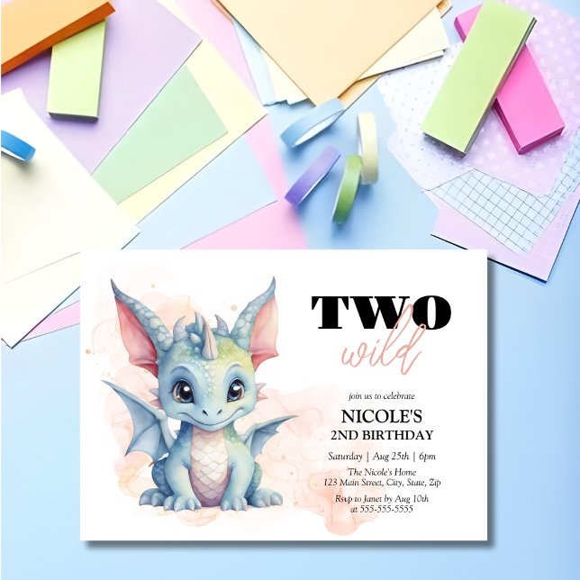 Two Wild Niedlich Baby Dragon Fairytale 2. Geburts Einladung (Von Creator hochgeladen)