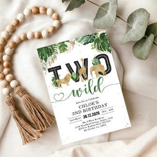 Two Wild Party Animals 2nd Birthday Invitation Einladung