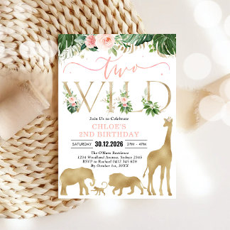 Two Wild Party Animals 2nd Birthday Invitation Einladung