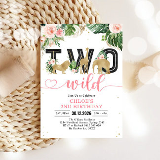 Two Wild Party Animals 2nd Birthday Invitation Einladung