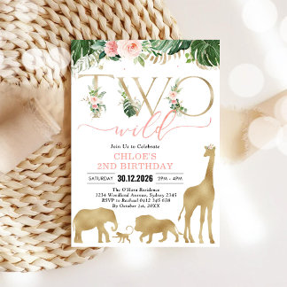 Two Wild Party Animals 2nd Birthday Invitation Einladung