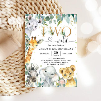 Two Wild Party Animals 2nd Birthday Invitation Einladung