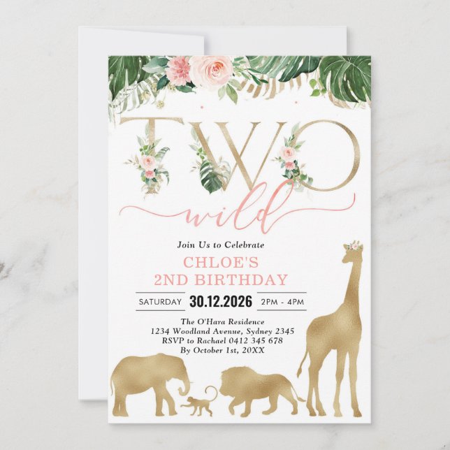 Two Wild Party Animals 2nd Birthday Invitation Einladung (Vorderseite)
