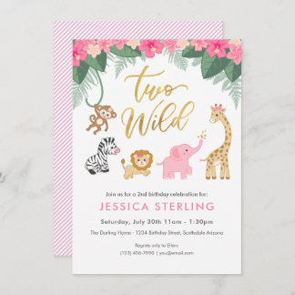 Two Wild - Pink Safari Girl's Second Birthday Einladung