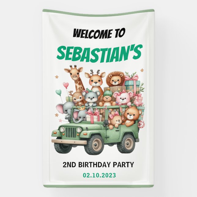 Two Wild Safari Animal 2nd Birthday Party Banner (Vertikal)