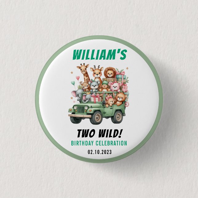 Two Wild Safari Animal 2nd Birthday Party Button (Vorderseite)