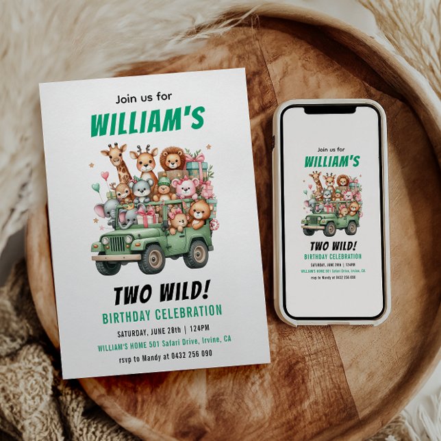 Two Wild Safari Animal 2nd Birthday Party Einladung (Two Wild Safari Animal 2nd Birthday Party Invitation
)
