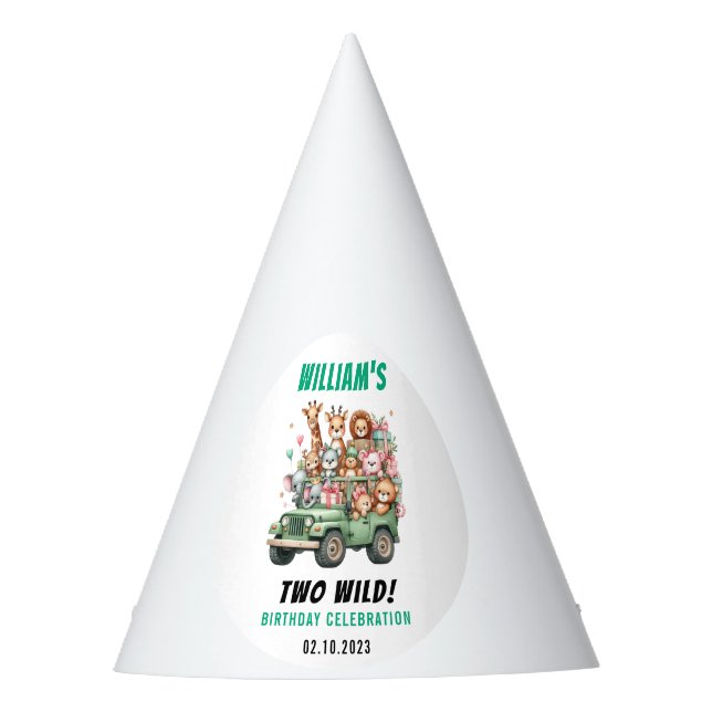 Two Wild Safari Animal 2nd Birthday Party Partyhütchen (Vorderseite)