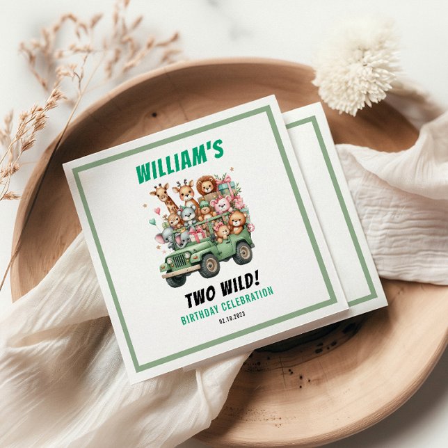 Two Wild Safari Animal 2nd Birthday Party Serviette (Two Wild Safari Animal 2nd Birthday Party paper napkins
)