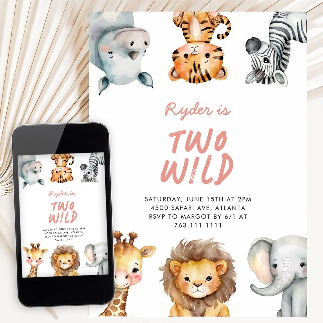 Two Wild Safari Animals 2nd Birthday Einladung (Von Creator hochgeladen)