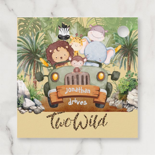 Two Wild Safari Animals Driving Car 2nd Birthday  Geschenkanhänger (Rückseite)