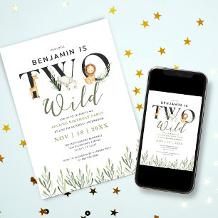 Two Wild Safari Animals Junge 2. Geburtstag Party Einladung
