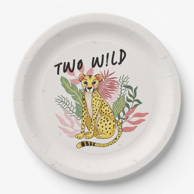 Two Wild Safari Pink Cheetah Kids Birthday Party Pappteller (Vorderseite)