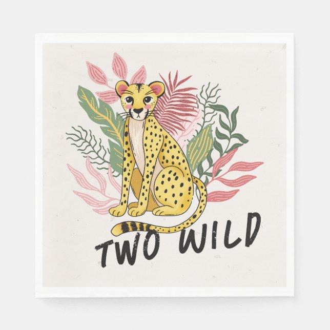 Two Wild Safari Pink Cheetah Kids Birthday Party Serviette (Vorderseite)