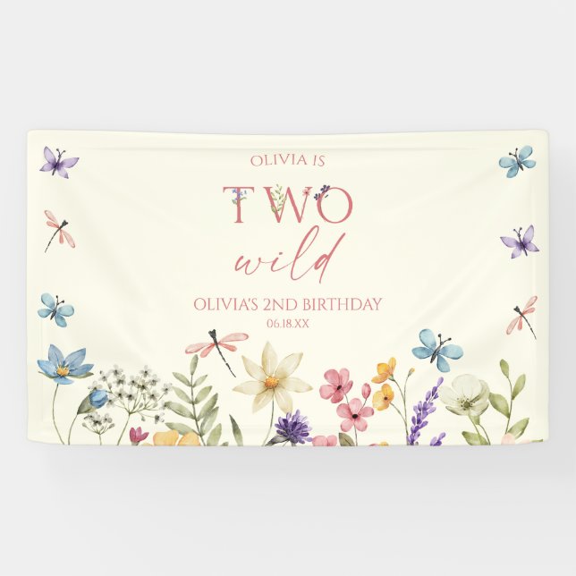 Two Wild Wildflower Wild Flower 2nd Birthday Party Banner (Horizontal)