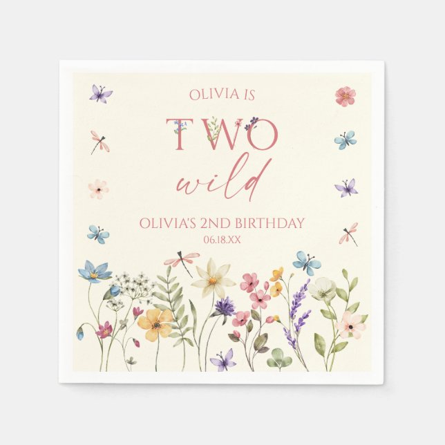 Two Wild Wildflower Wild Flower 2nd Birthday Party Serviette (Vorderseite)