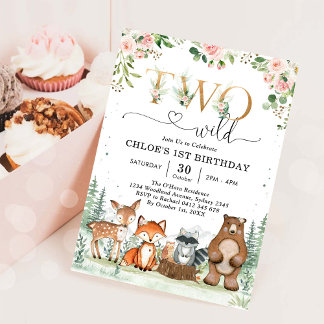 Two Wild Woodland Party Animals Girl 2nd Birthday  Einladung