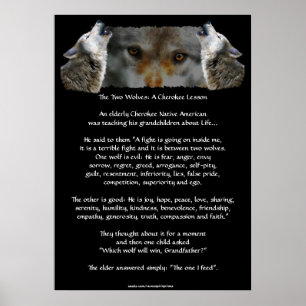 TWO WOLVES CHEROKEE STORY Wolf Art Poster